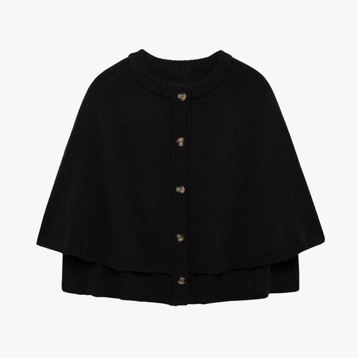 Damen Strickcape mit Knöpfen und gestuftem Saum