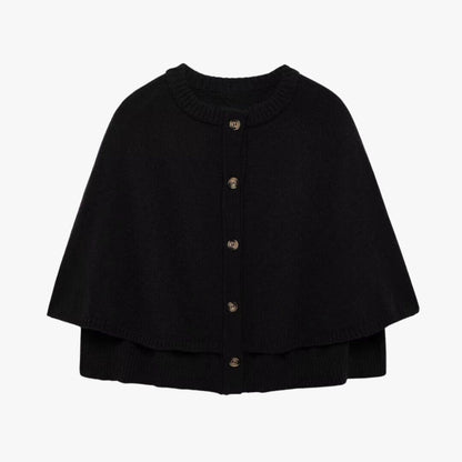 Damen Strickcape mit Knöpfen und gestuftem Saum