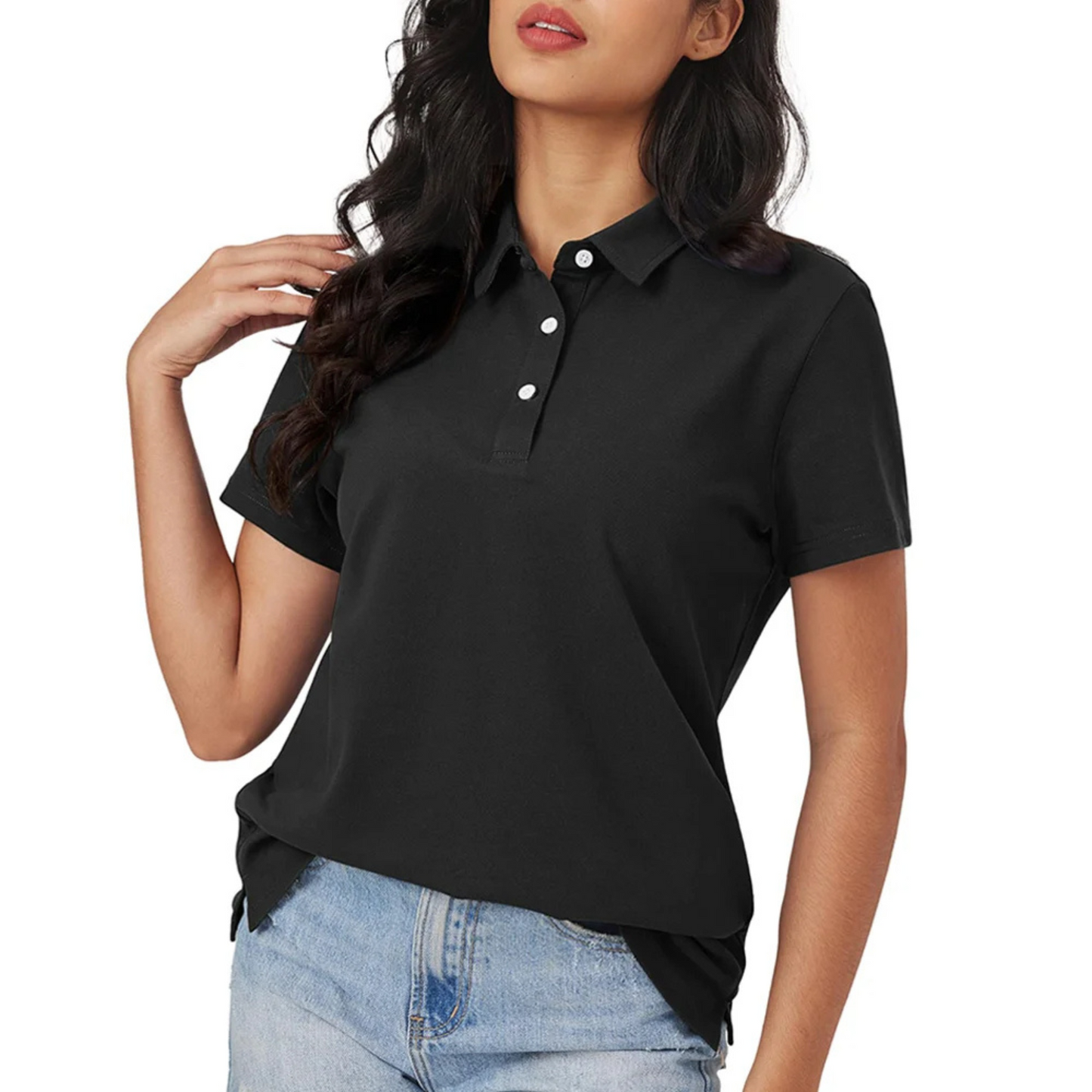 Eveloria Damen Polo Blau Seide Atmungsaktiv Leicht