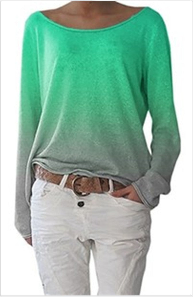 Damen Oversized Pullover Ombre-Design Weiter Rundhalsausschnitt