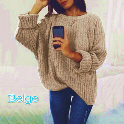 Damen Strickpullover Voluminöse Ärmel Rippenstruktur Beige