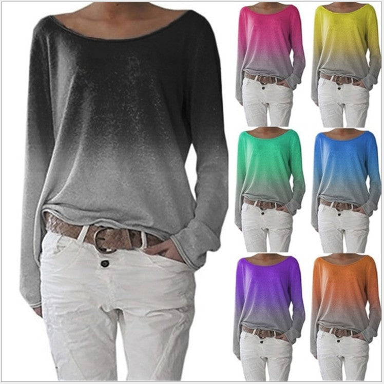 Damen Oversized Pullover Ombre-Design Weiter Rundhalsausschnitt - Eveloria