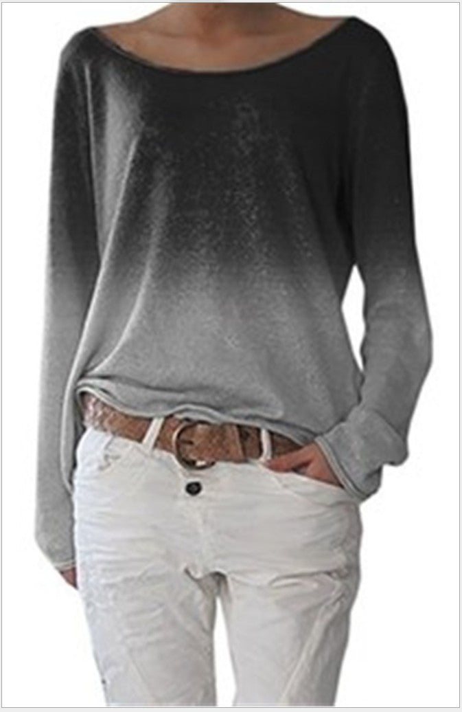 Damen Oversized Pullover Ombre-Design Weiter Rundhalsausschnitt