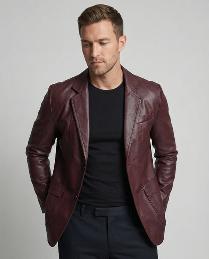 Herren Lederblazer Elegant Leder Schwarz - Eveloria