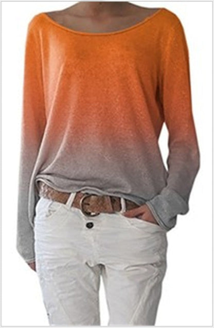 Damen Oversized Pullover Ombre-Design Weiter Rundhalsausschnitt
