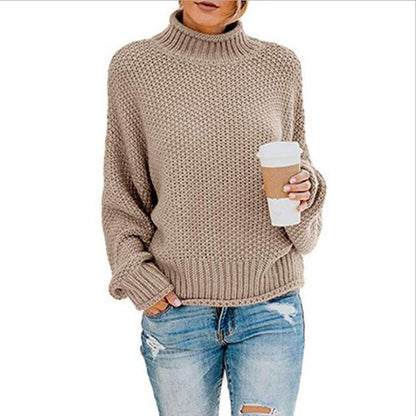 Damen Grobstrickpullover Hochkragen Weit Schnitt Eveloria