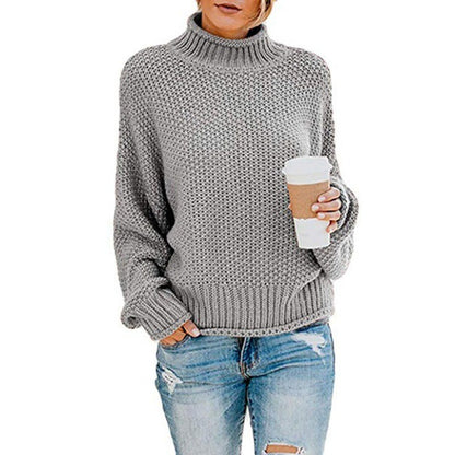 Damen Grobstrickpullover Hochkragen Weit Schnitt Eveloria