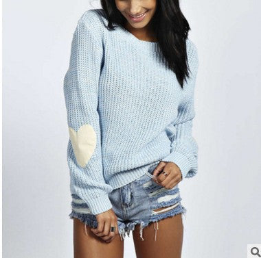 Damen Strickpullover Lässig Herzapplikationen Eveloria