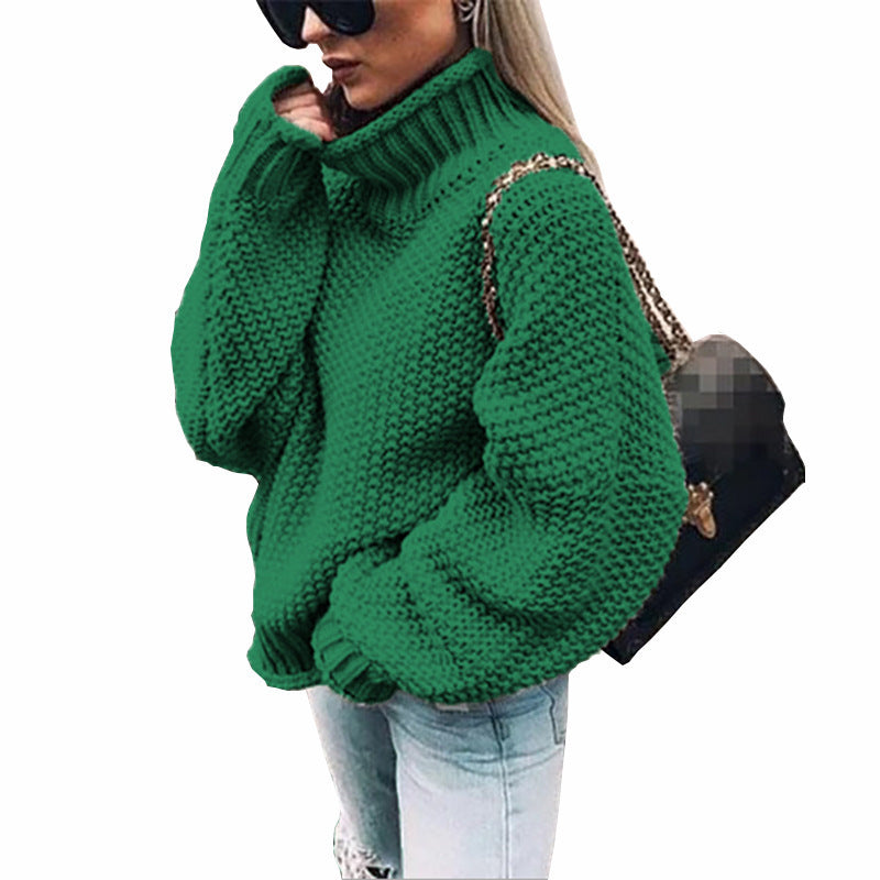 Damen Grobstrickpullover Hochkragen Weit Schnitt Eveloria