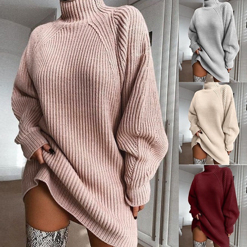 Damen Oversized Pullover Hochkragen Strickmuster Grau Eveloria - Eveloria