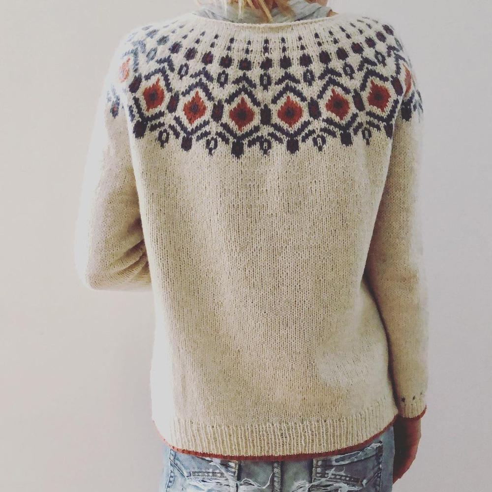 Damen Norweger Strickpullover Rundhals Geometrisches Muster