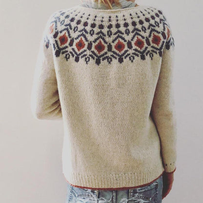 Damen Norweger Strickpullover Rundhals Geometrisches Muster