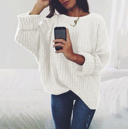 Damen Strickpullover Oversized Gerippt Weite Ärmel Beige