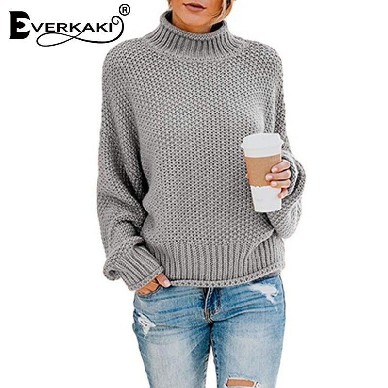 Damen Grobstrickpullover Hochkragen Weit Schnitt Eveloria - Eveloria