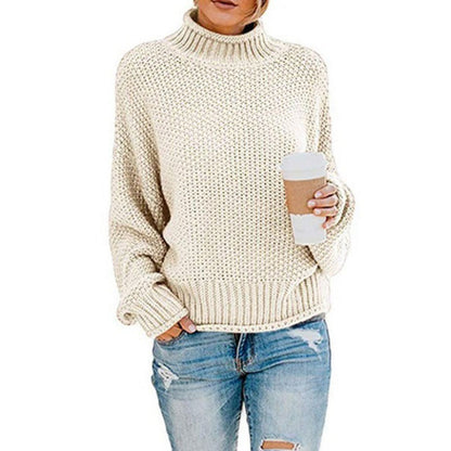 Damen Grobstrickpullover Hochkragen Weit Schnitt Eveloria