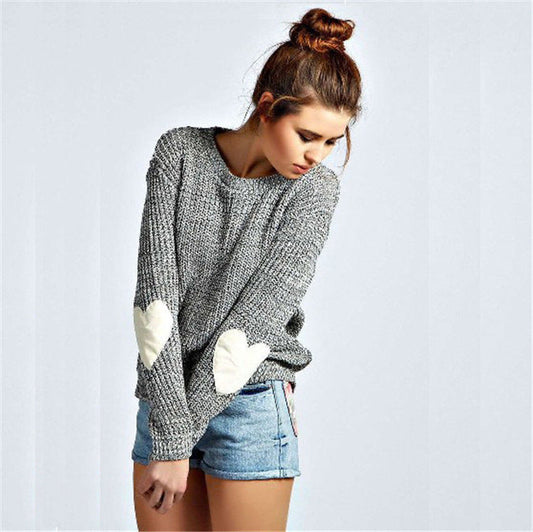Damen Strickpullover Lässig Herzapplikationen Eveloria - Eveloria