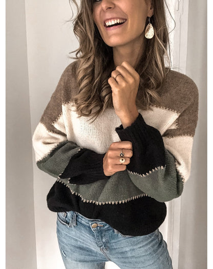Damen Strickpullover Farbblock Optik Lässiger Schnitt