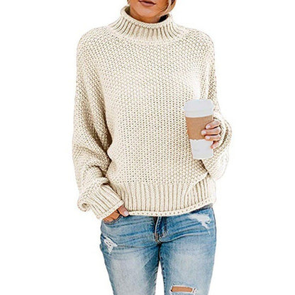 Damen Grobstrickpullover Hochkragen Weit Schnitt Eveloria