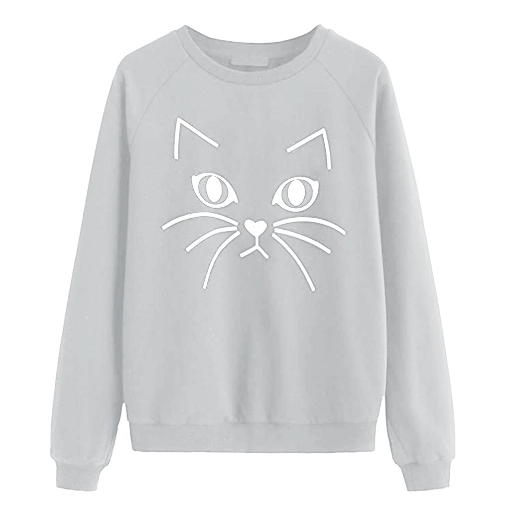 Damen Sweatshirt Katzenmotiv Eveloria Grau