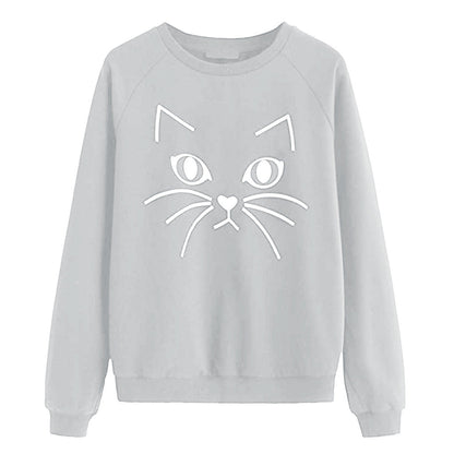Damen Sweatshirt Katzenmotiv Eveloria Grau