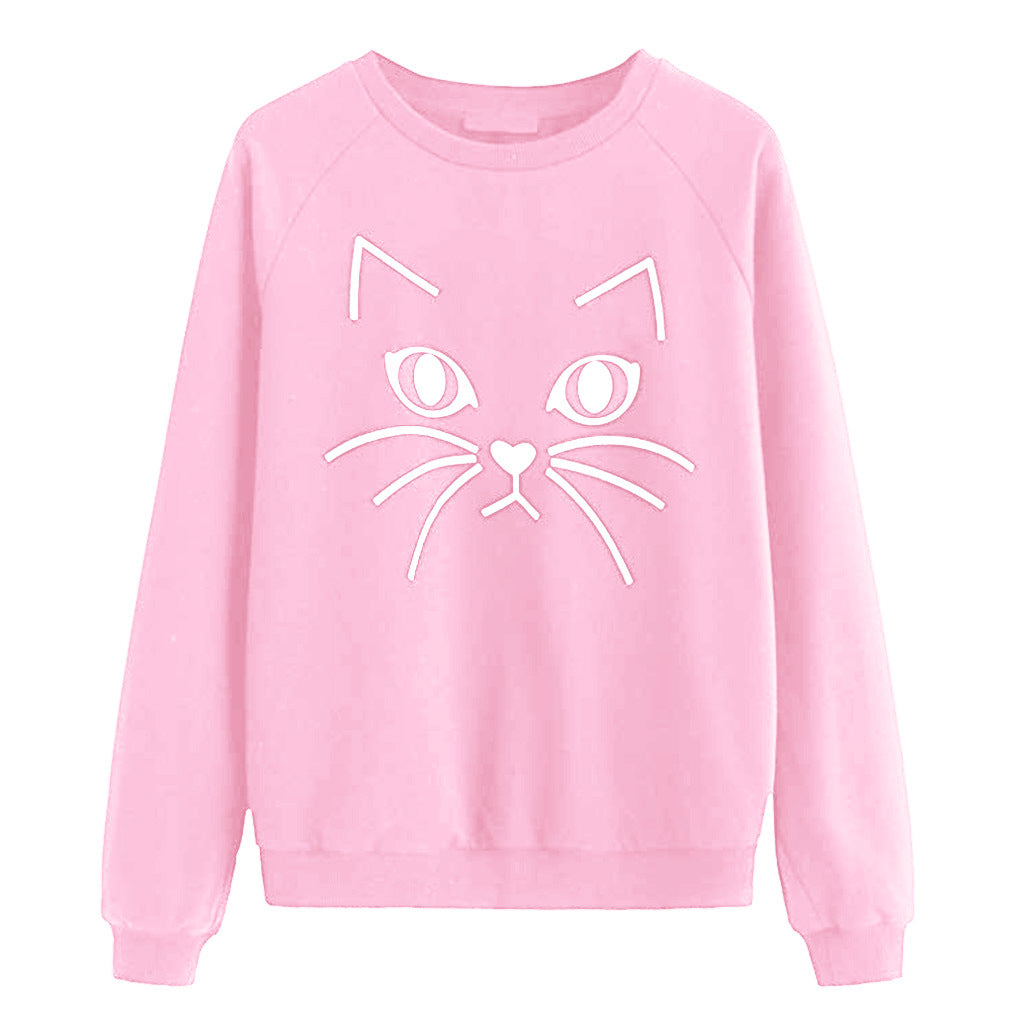 Damen Sweatshirt Katzenmotiv Eveloria Grau