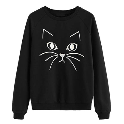 Damen Sweatshirt Katzenmotiv Eveloria Grau