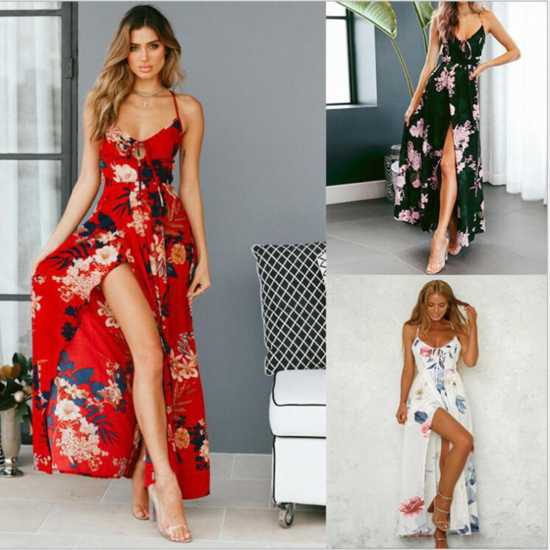 Damen Maxikleid Floralmuster Mit Schlitz - Eveloria