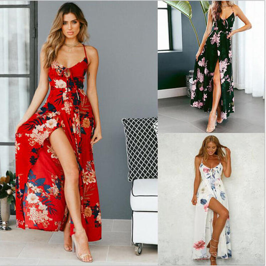 Damen Maxikleid Floralmuster Mit Schlitz - Eveloria