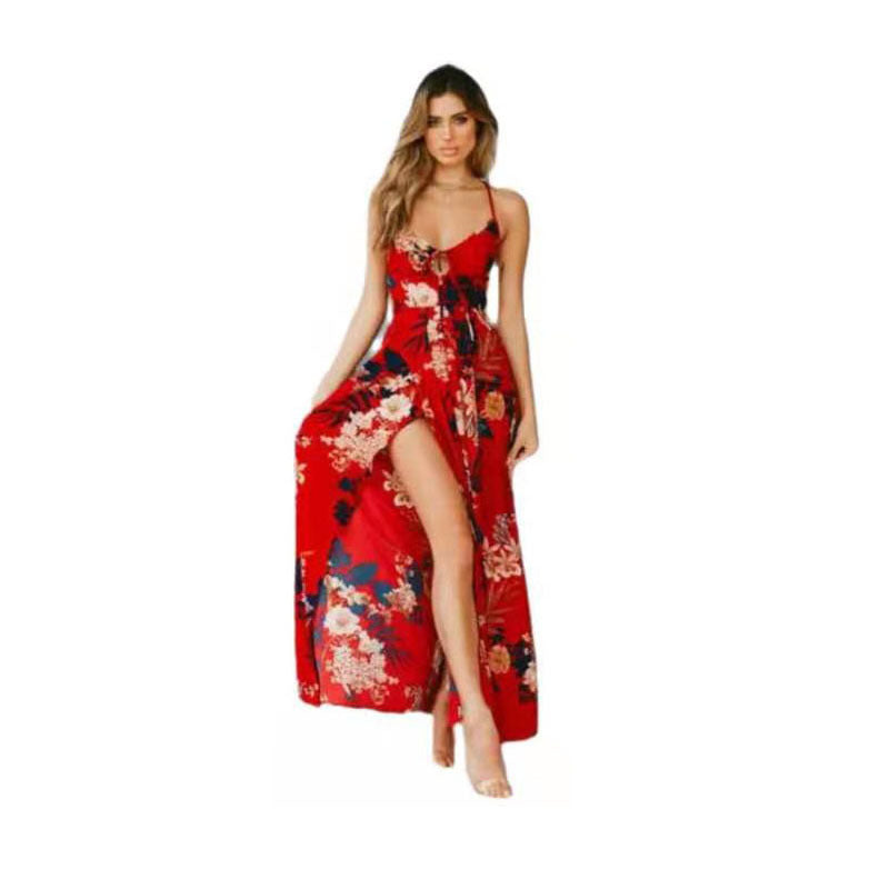 Damen Maxi-Kleid Floralmuster Schlitz