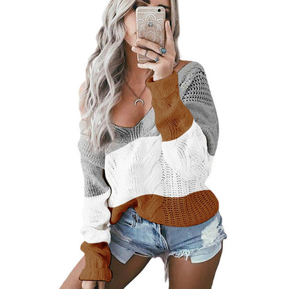 Damen Strickpullover Farbblock-Design Eveloria