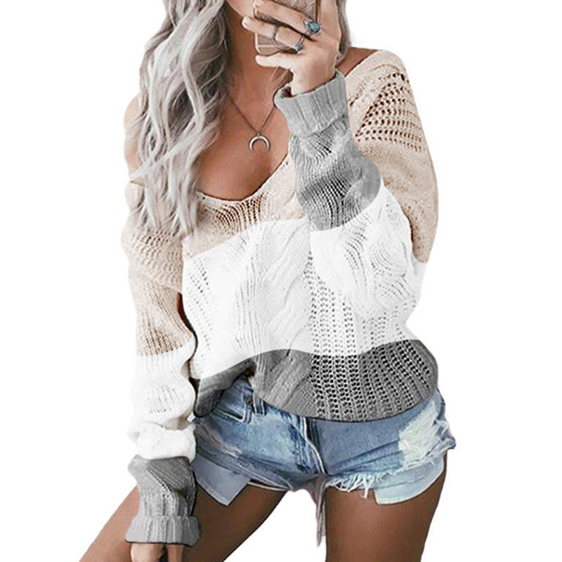 Damen Strickpullover Farbblock-Design Eveloria - Eveloria