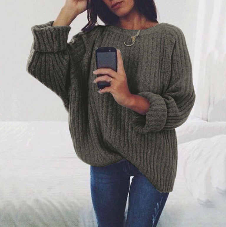 Damen Strickpullover Voluminöse Ärmel Rippenstruktur Beige