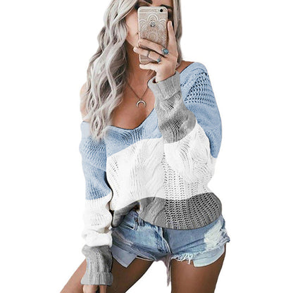Damen Strickpullover Farbblock-Design Eveloria