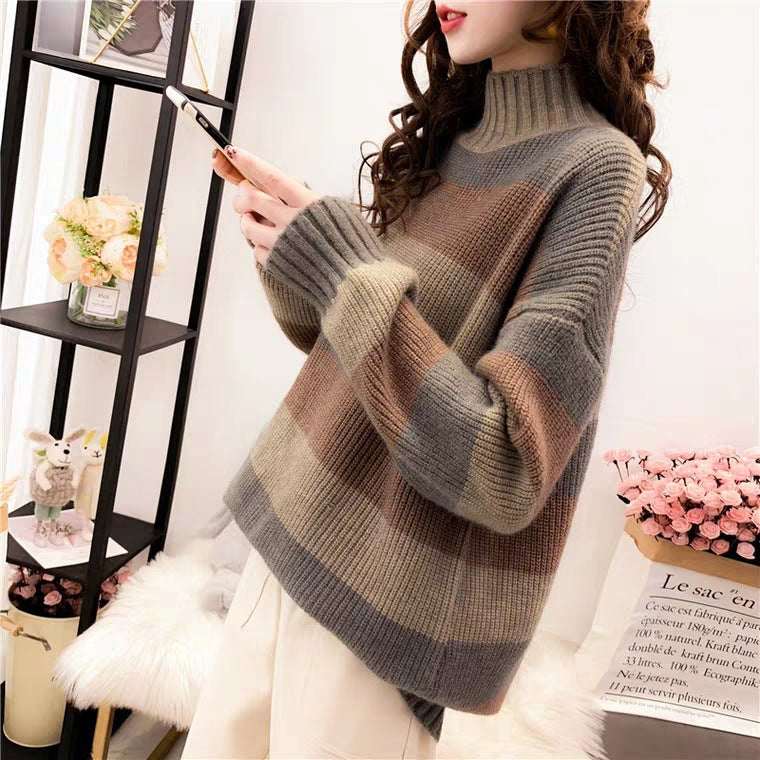 Damen Grobstrickpullover Hochkragen Eveloria - Eveloria