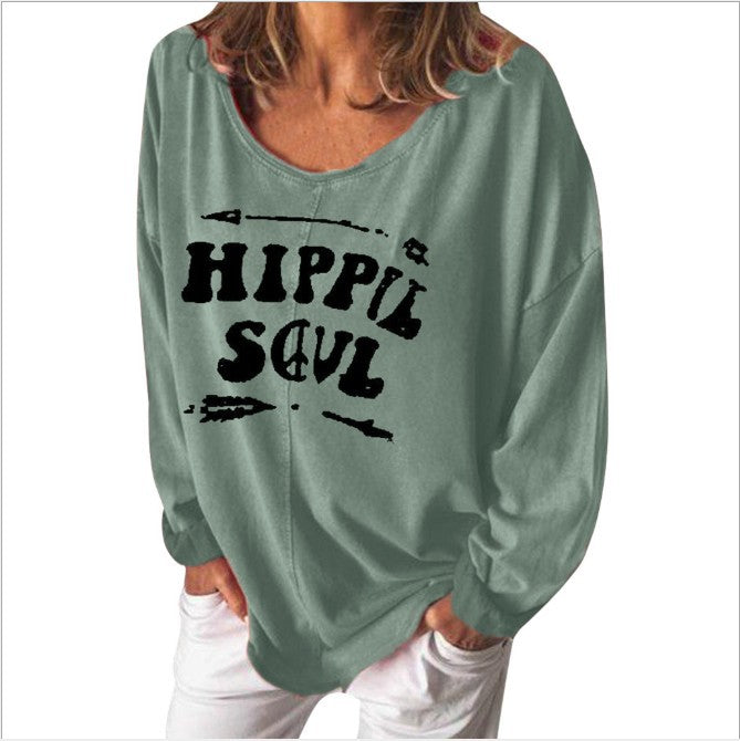 Damen Sweatshirt Hippie-Print Weit Schnitt