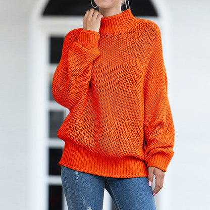 Damen Grobstrickpullover Hohler Kragen Weite Ärmel Beige