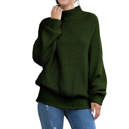 Damen Grobstrickpullover Hohler Kragen Weite Ärmel Beige