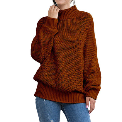 Damen Grobstrickpullover Hohler Kragen Weite Ärmel Beige