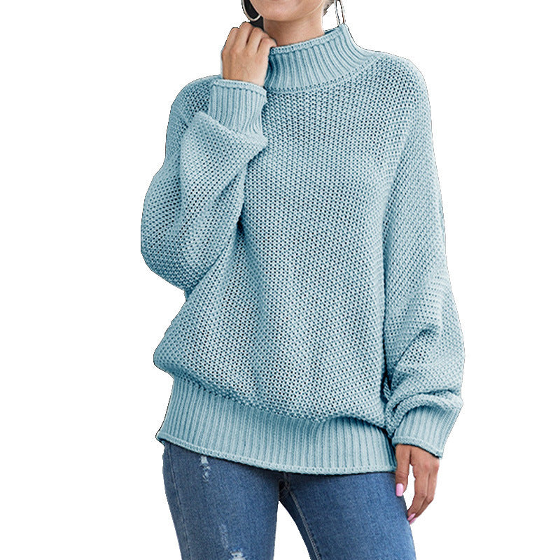 Damen Grobstrickpullover Hohler Kragen Weite Ärmel Beige