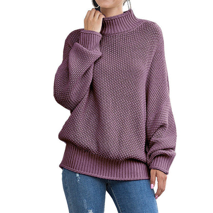 Damen Grobstrickpullover Hohler Kragen Weite Ärmel Beige