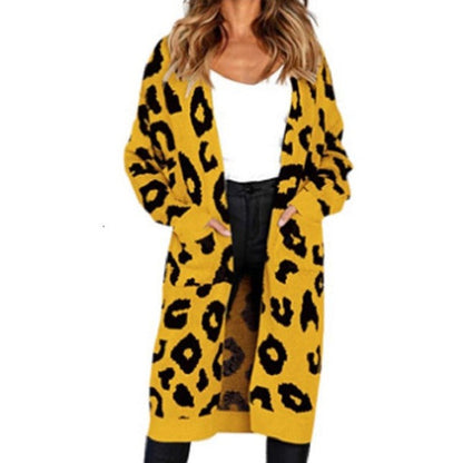 Damen Cardigan Grobstrick Animal-Print mit Taschen