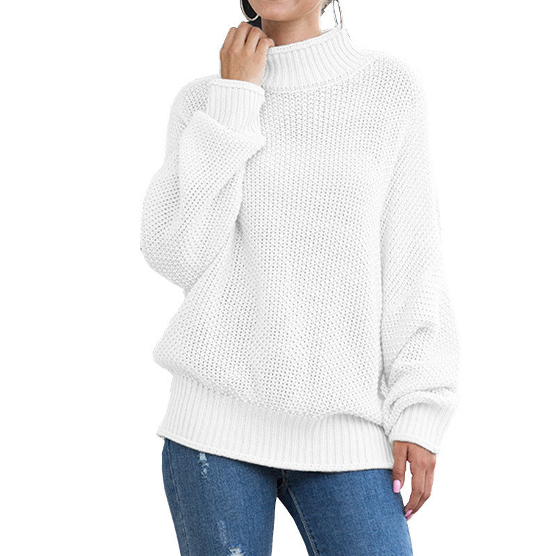 Damen Grobstrickpullover Hohler Kragen Weite Ärmel Beige