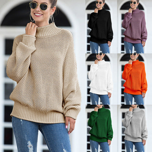 Damen Grobstrickpullover Hohler Kragen Weite Ärmel Beige - Eveloria