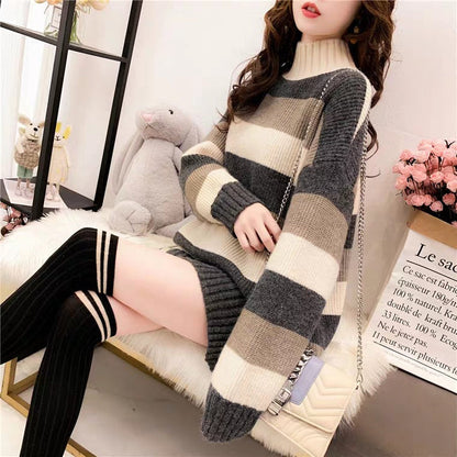 Damen Rollkragenpullover Kuschelig Streifenmuster Eveloria