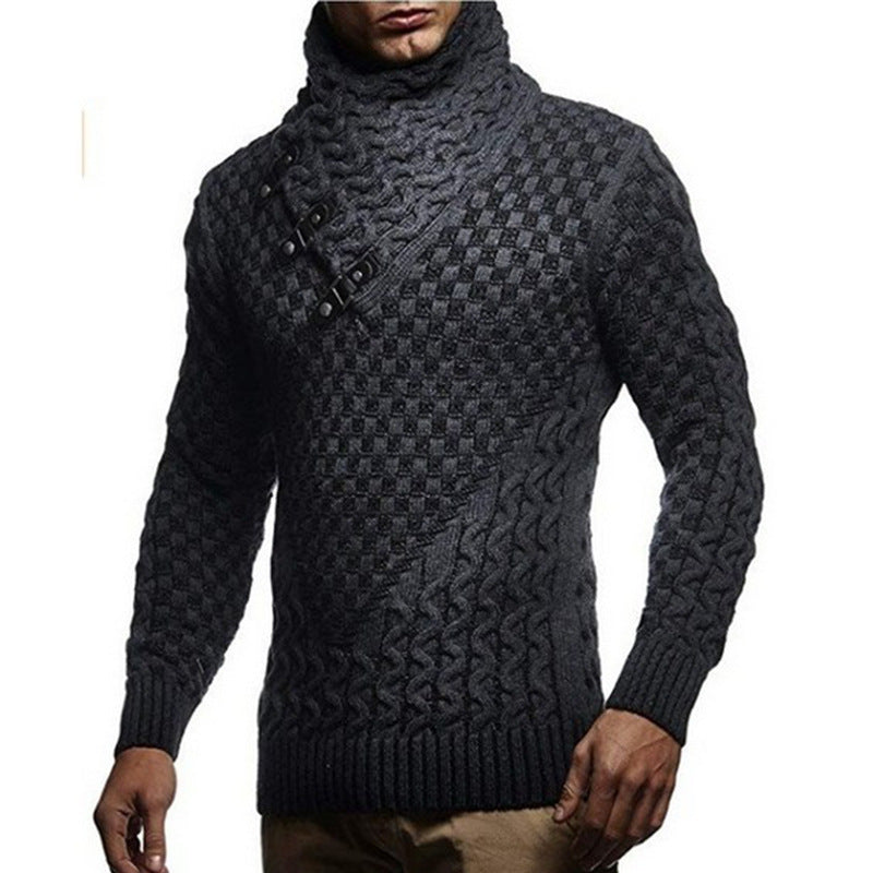 Herren Strickpullover Zopfmuster Hochgeschlossener Kragen Beige - Eveloria
