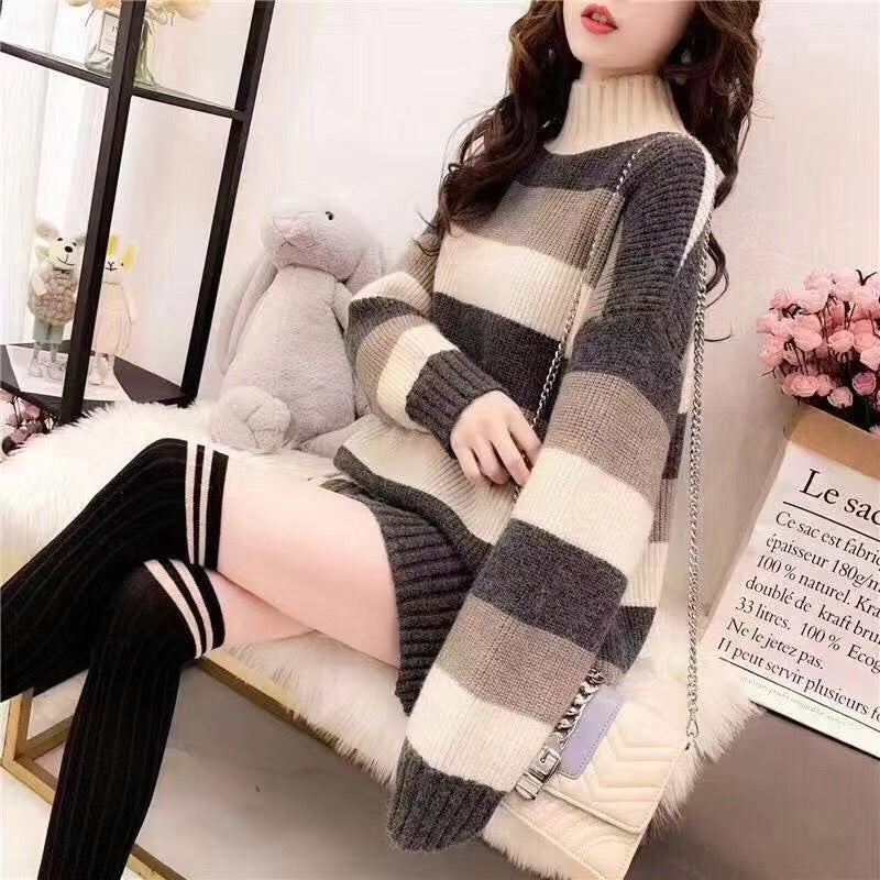 Damen Grobstrickpullover Hochkragen Eveloria
