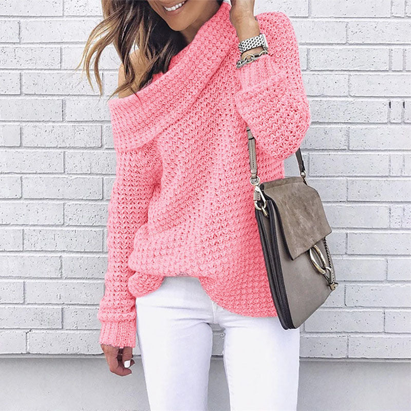 Damen Strickpullover Schulterfrei Strukturiert Eveloria