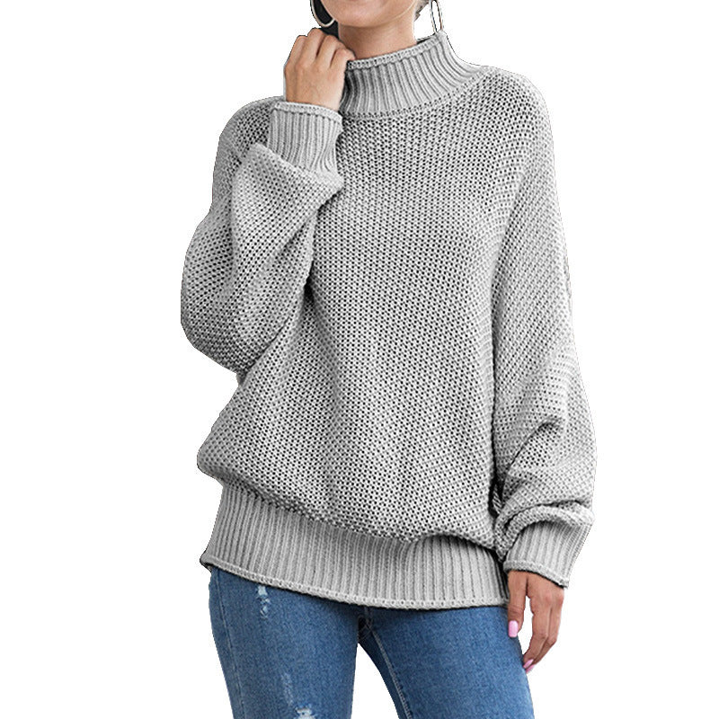 Damen Grobstrickpullover Hohler Kragen Weite Ärmel Beige