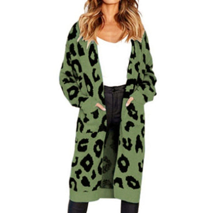 Damen Cardigan Grobstrick Animal-Print mit Taschen