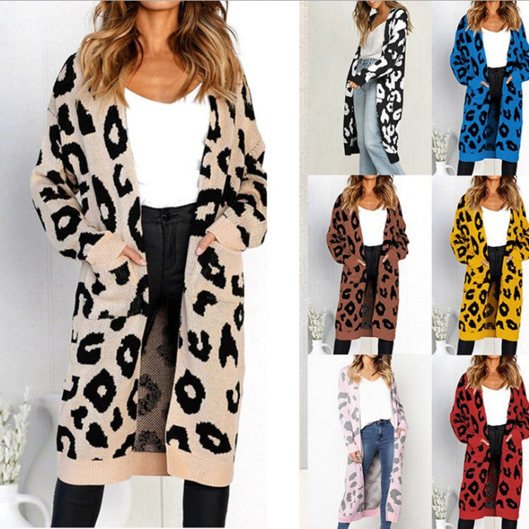 Damen Cardigan Grobstrick Animal-Print mit Taschen - Eveloria